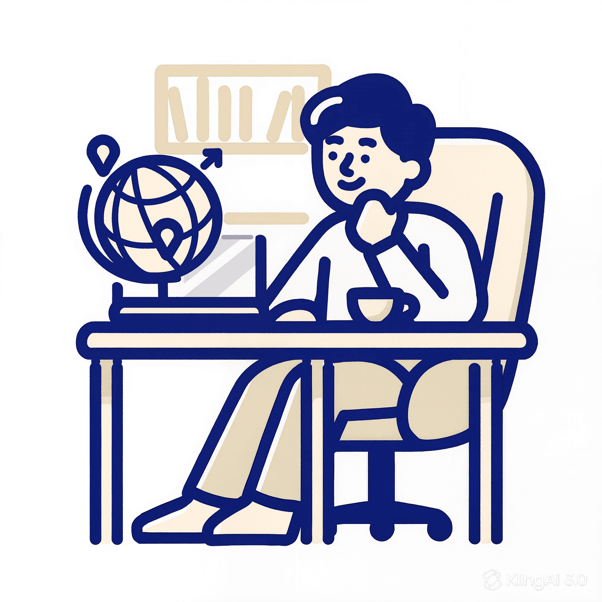 Teacher at desk with globe preparing a lesson